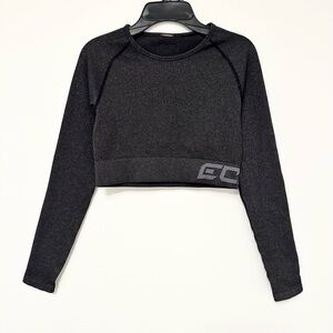 ECHT Ribbed ARISE COMFORT CROPPED LONG SLEEVE Dark Charcoal Grey Size Medium